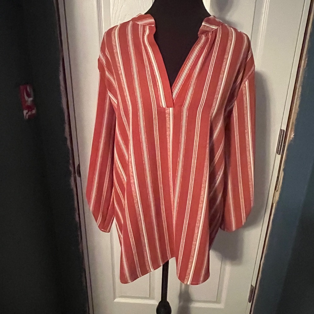 Striped Rust Color and White Women's Top